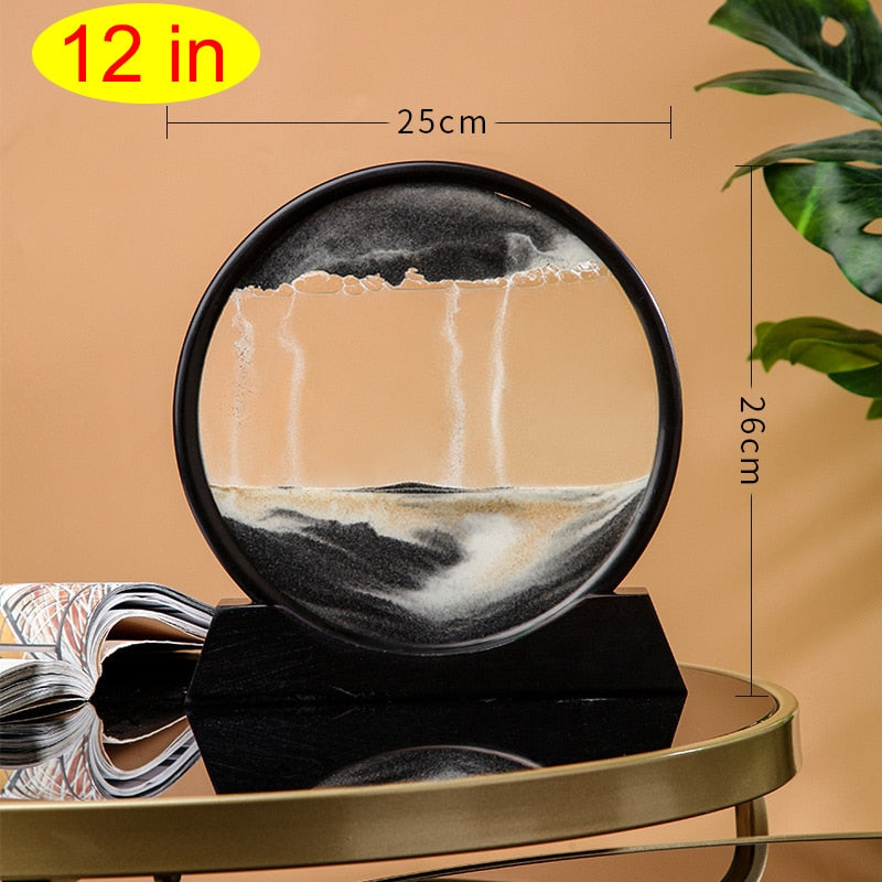 3D Glass Sandscape Hourglass Moving Sand Art Picture Round Glass Art Decor Desktop Decoration Quicksand Sand Painting Home Decor