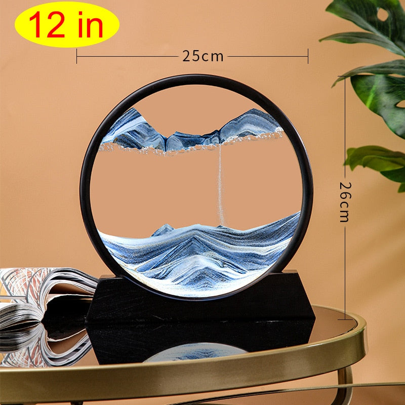 3D Glass Sandscape Hourglass Moving Sand Art Picture Round Glass Art Decor Desktop Decoration Quicksand Sand Painting Home Decor