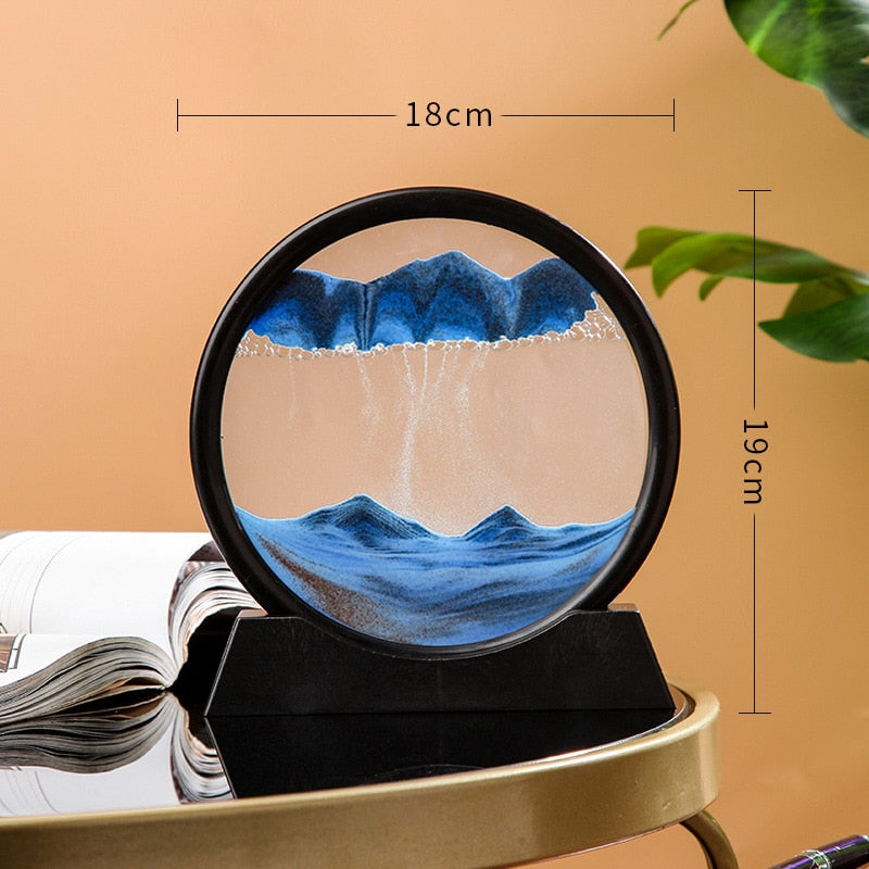 3D Glass Sandscape Hourglass Moving Sand Art Picture Round Glass Art Decor Desktop Decoration Quicksand Sand Painting Home Decor