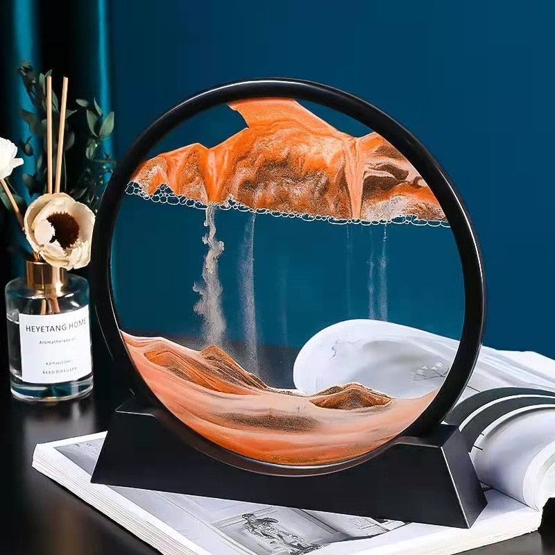 3D Glass Sandscape Hourglass Moving Sand Art Picture Round Glass Art Decor Desktop Decoration Quicksand Sand Painting Home Decor